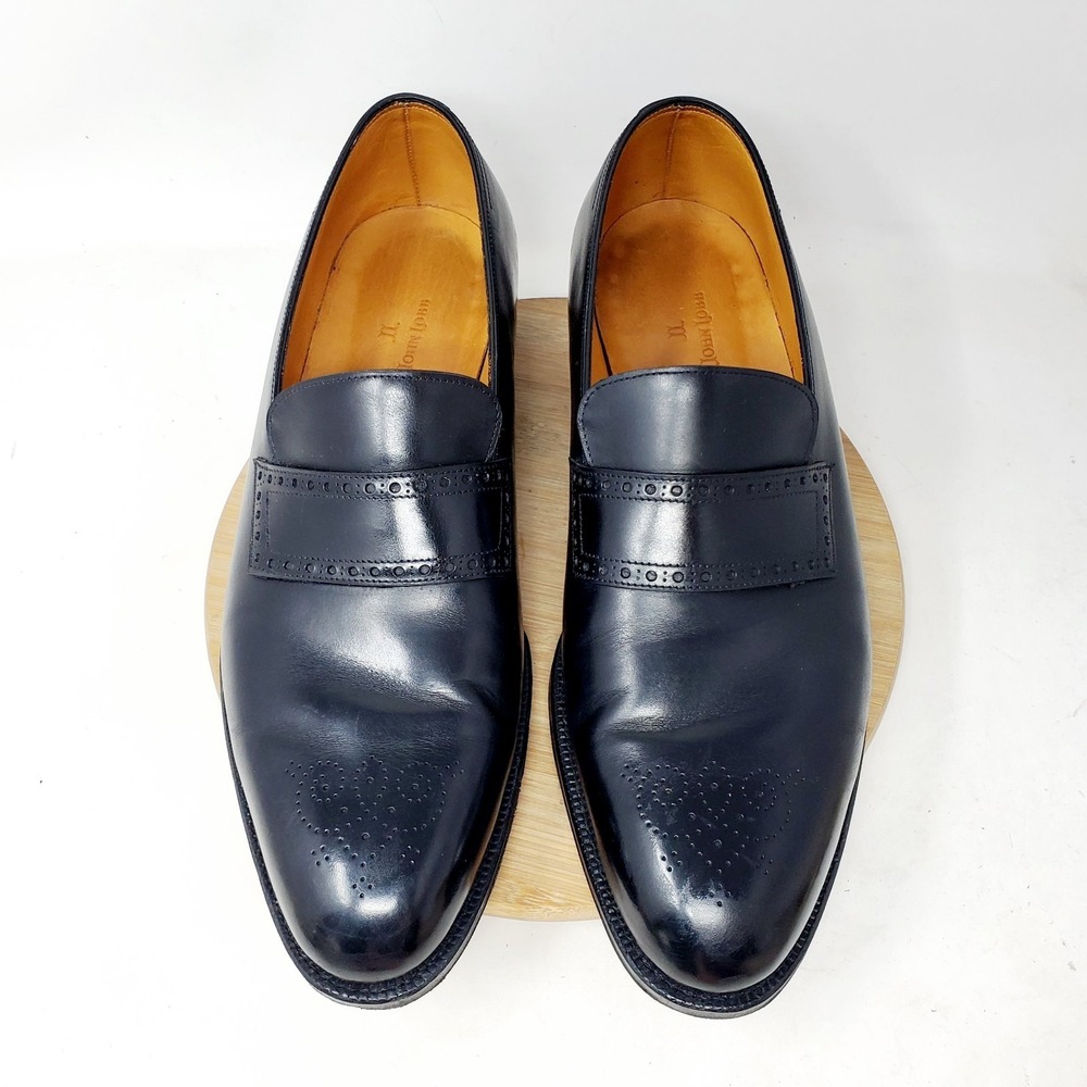 John Lobb Cambridge Loafers Mens 10.5 Black Brogue Medallion UK 9.5E Shoes
